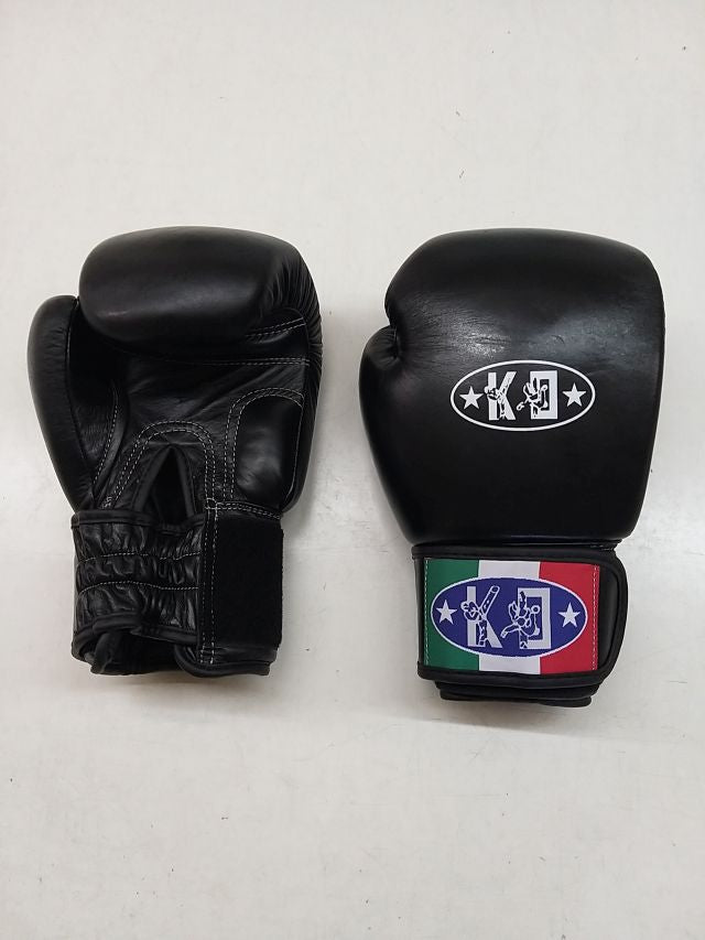 guanto boxe 10 oz vera pelle ko italia nero